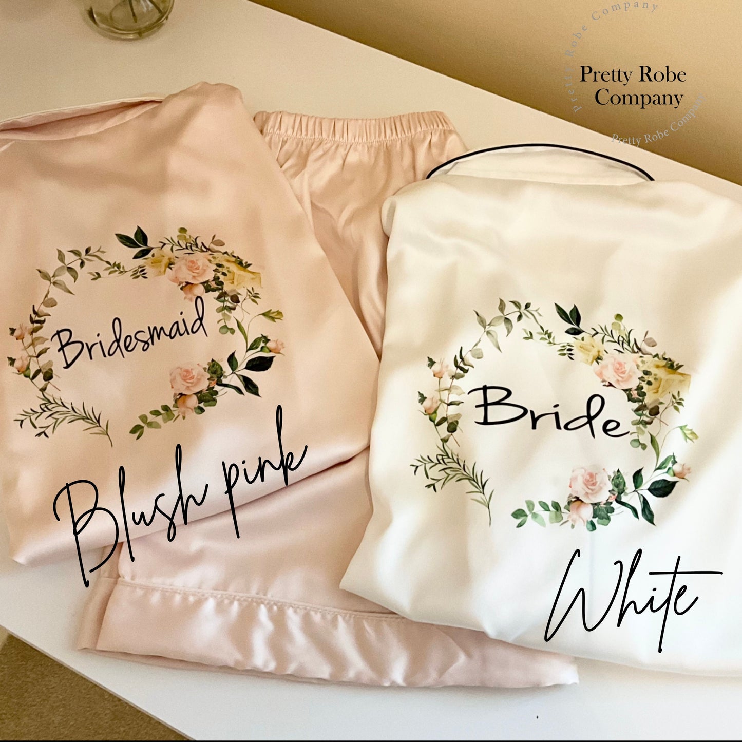 Personalised Bridesmaid PJs with Floral Design | Wedding Morning Pyjamas