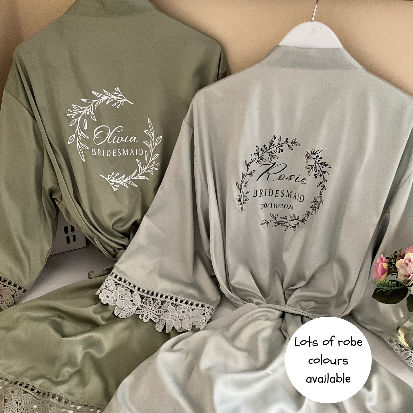 Bridesmaid Lace Robes  Personalised Wreath Name Design | Custom Bridal Party Gift