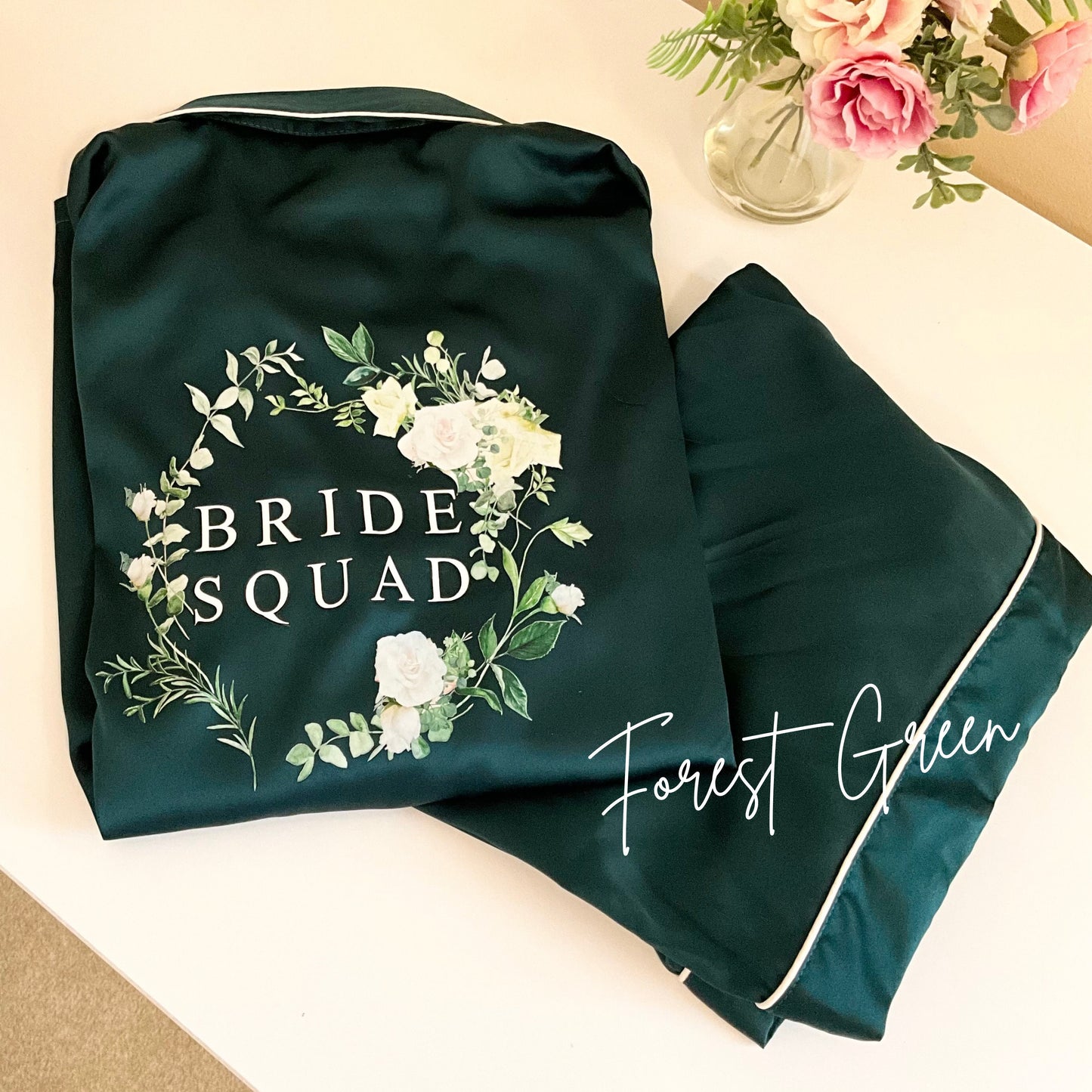 Personalised Bridesmaid PJs with Floral Design | Wedding Morning Pyjamas