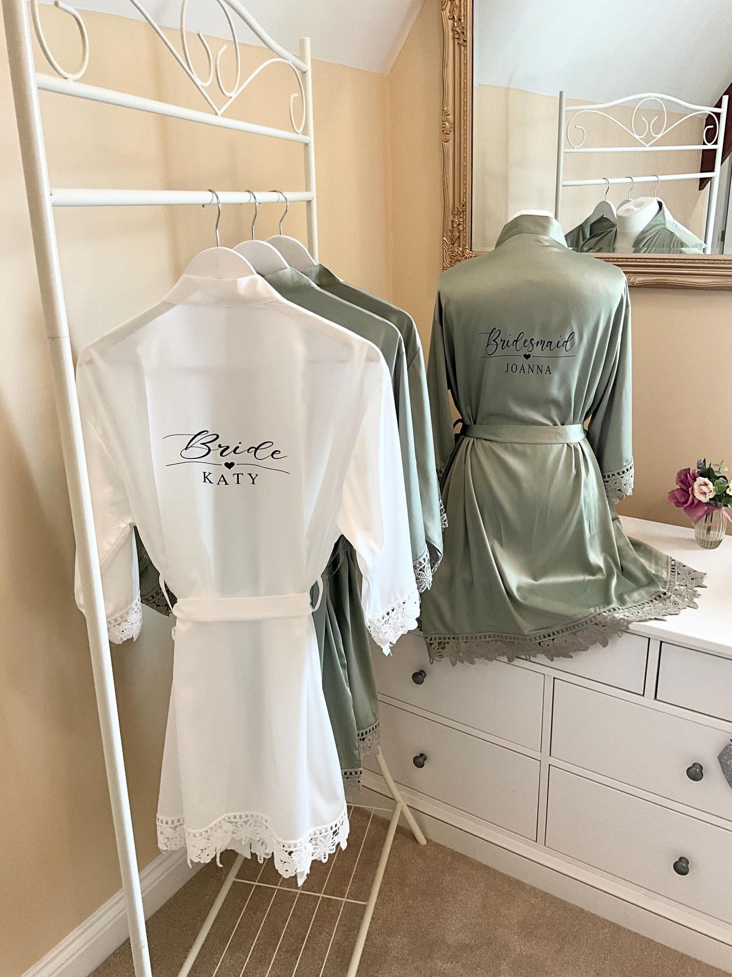 Satin Lace Bridesmaid Robes  Custom Bridal Party Robes for Wedding Morning