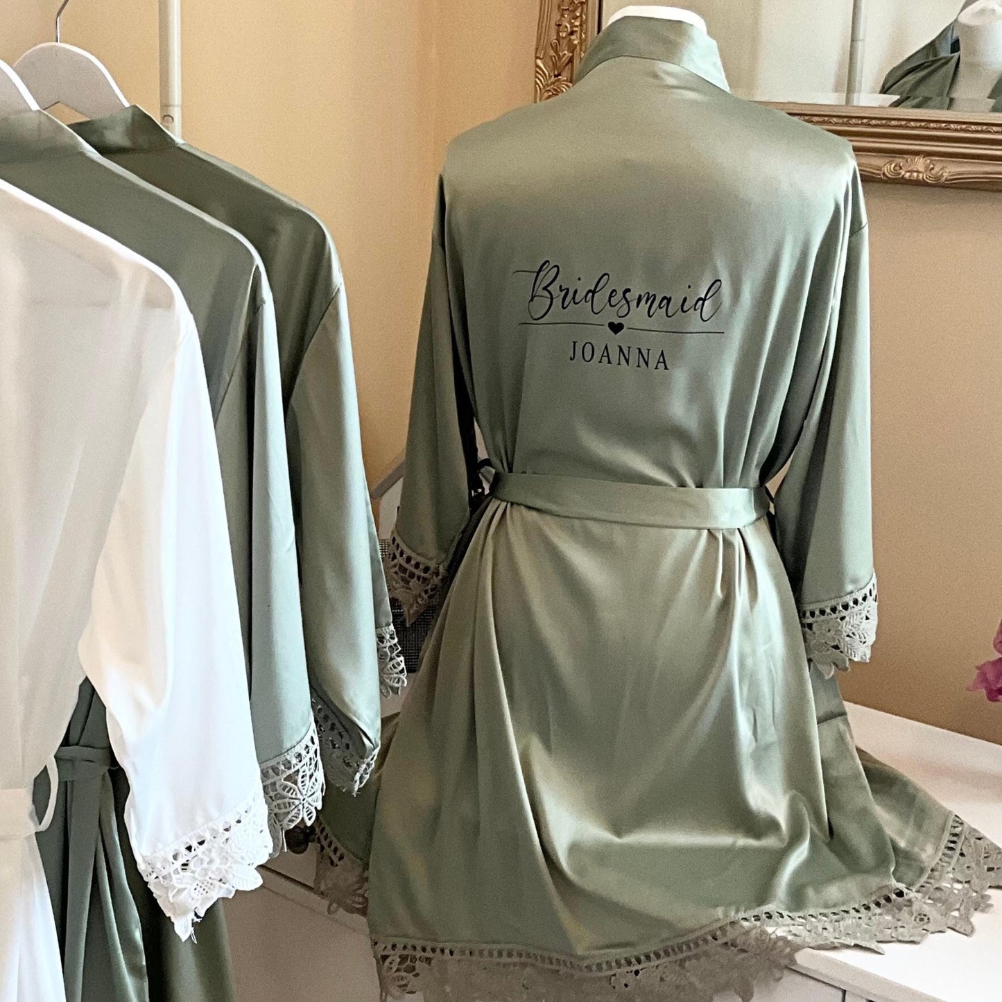 Satin Lace Bridesmaid Robes  Custom Bridal Party Robes for Wedding Morning