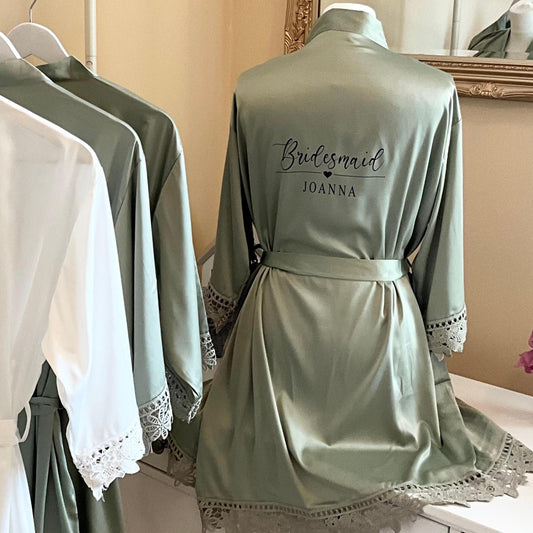 Satin Lace Bridesmaid Robes  Custom Bridal Party Robes for Wedding Morning