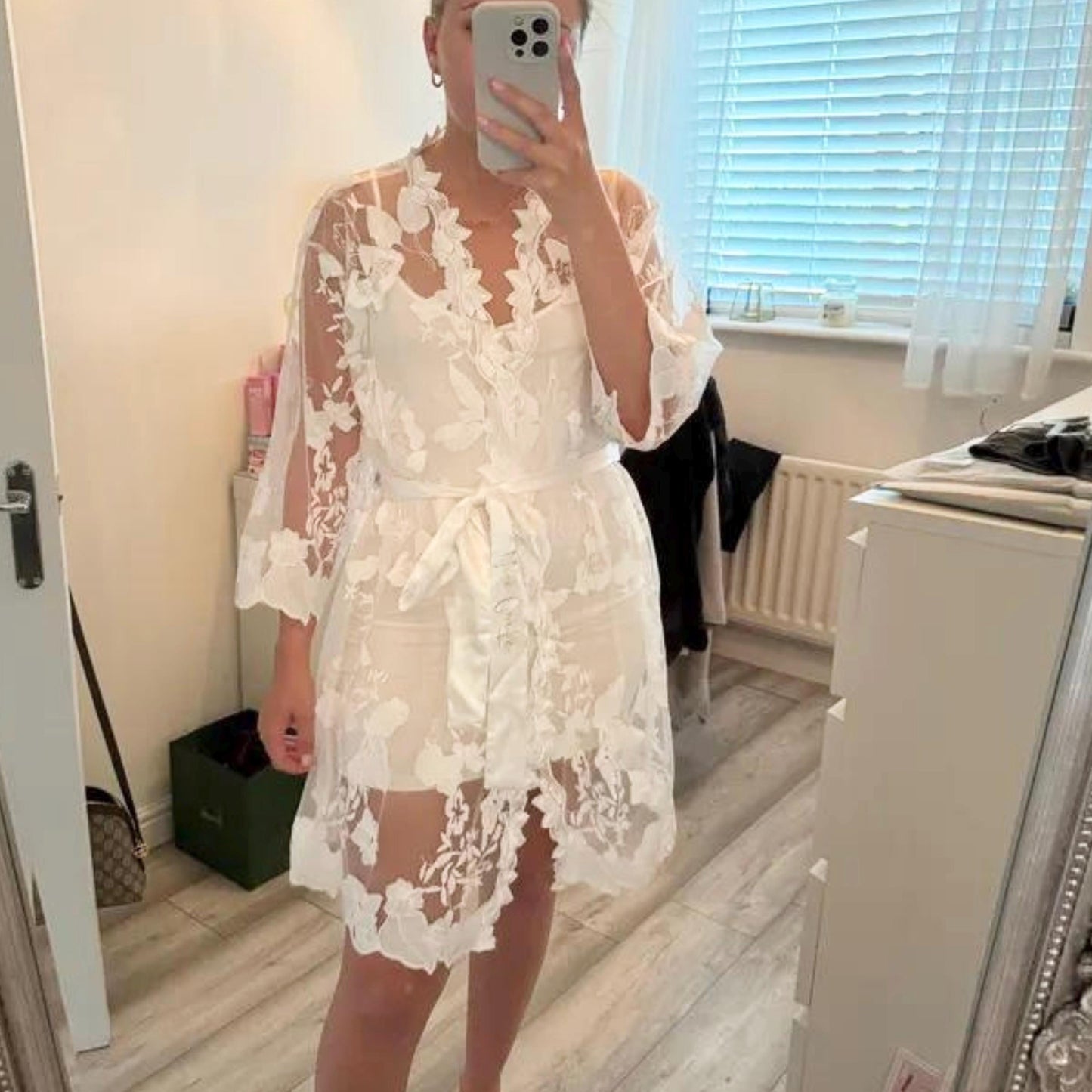 Bride Full Lace Robe – Bridal Lace Dressing Gown for Wedding Morning