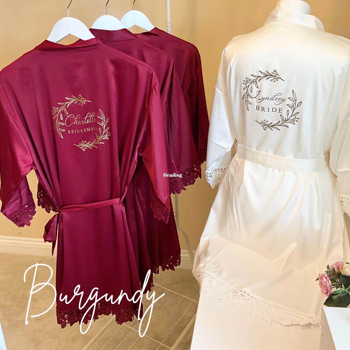 Bridesmaid Lace Robes  Personalised Wreath Name Design | Custom Bridal Party Gift