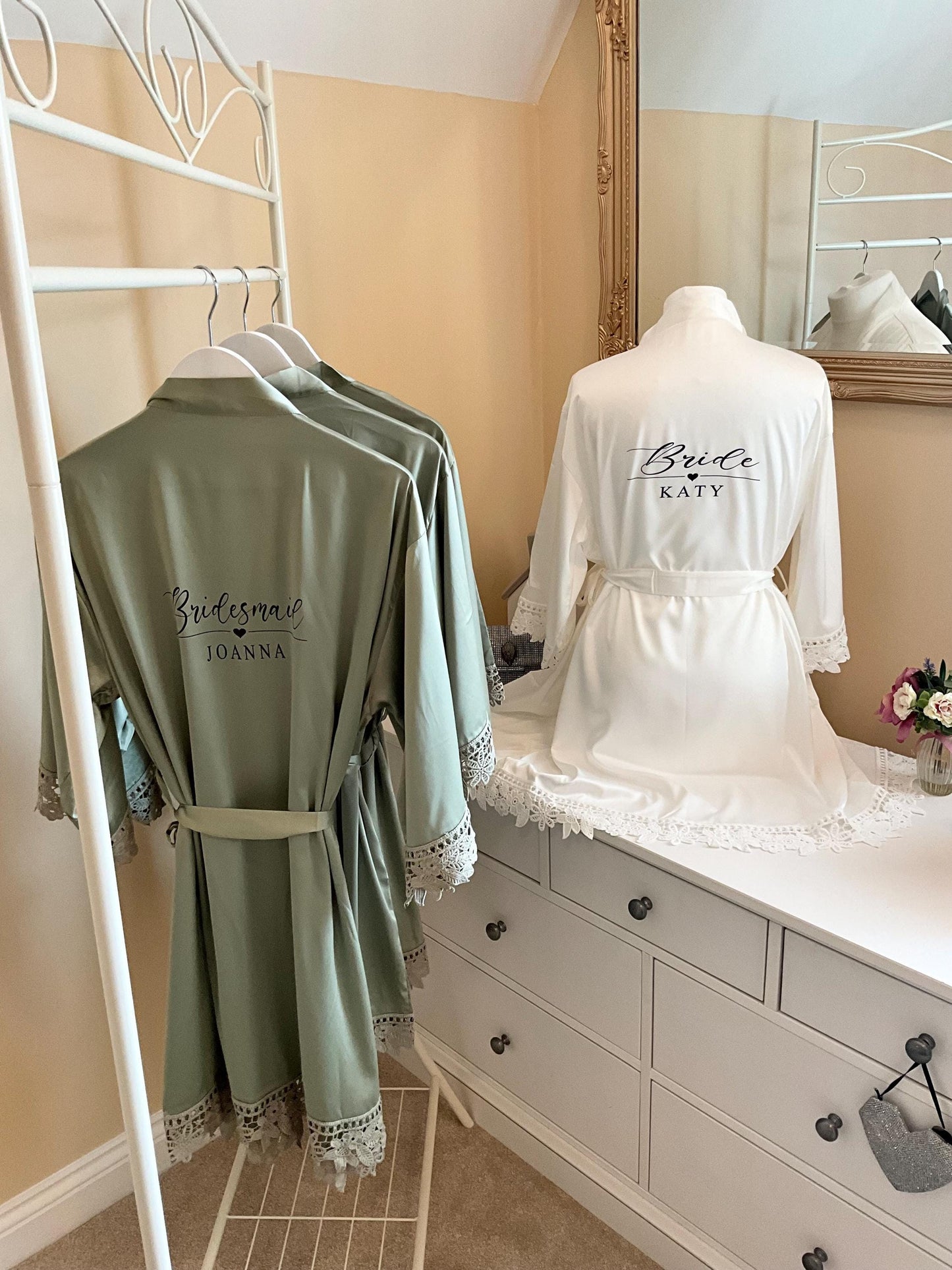 Satin Lace Bridesmaid Robes  Custom Bridal Party Robes for Wedding Morning