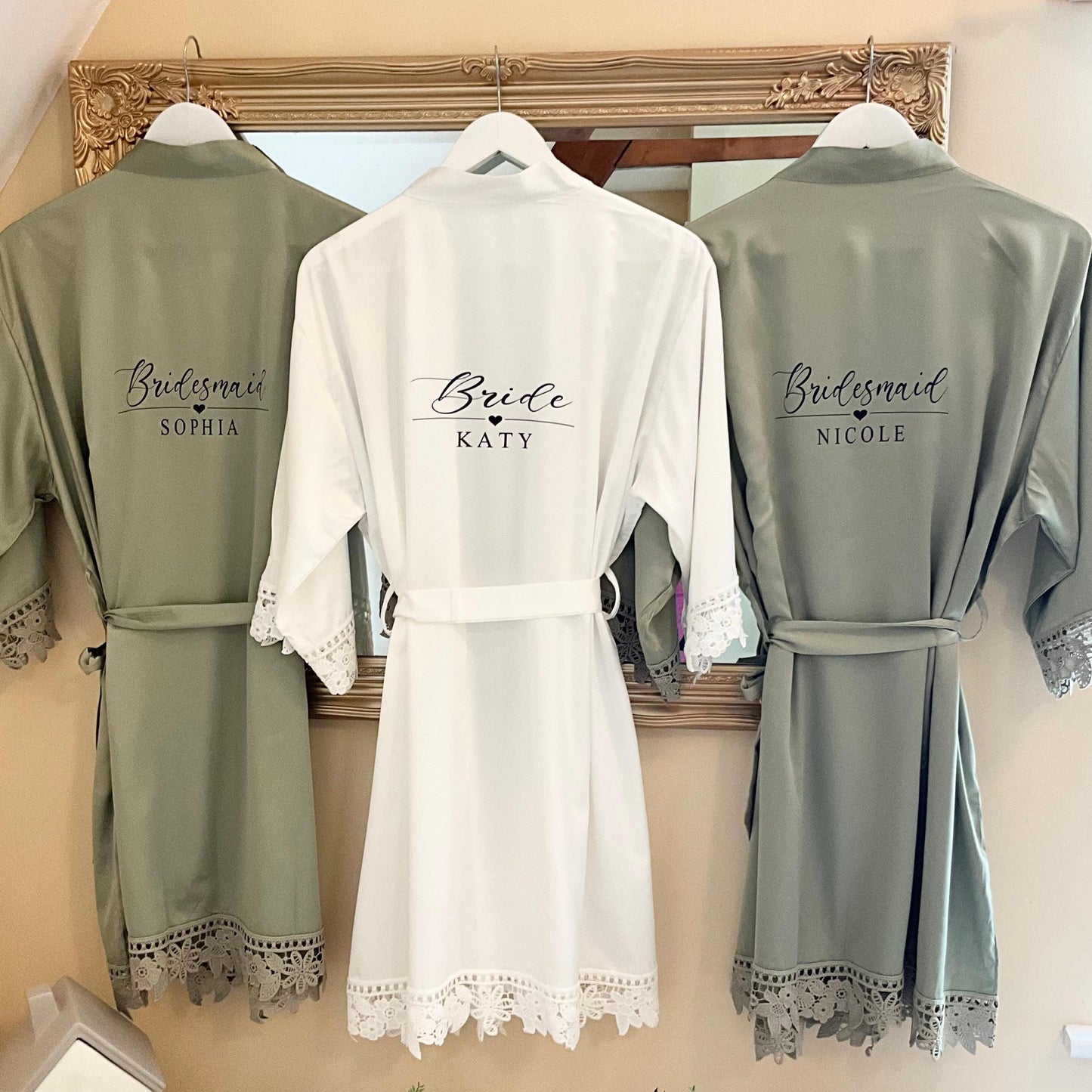 Satin Lace Bridesmaid Robes  Custom Bridal Party Robes for Wedding Morning