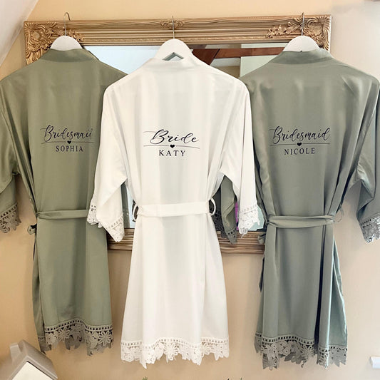 Satin Lace Bridesmaid Robes  Custom Bridal Party Robes for Wedding Morning