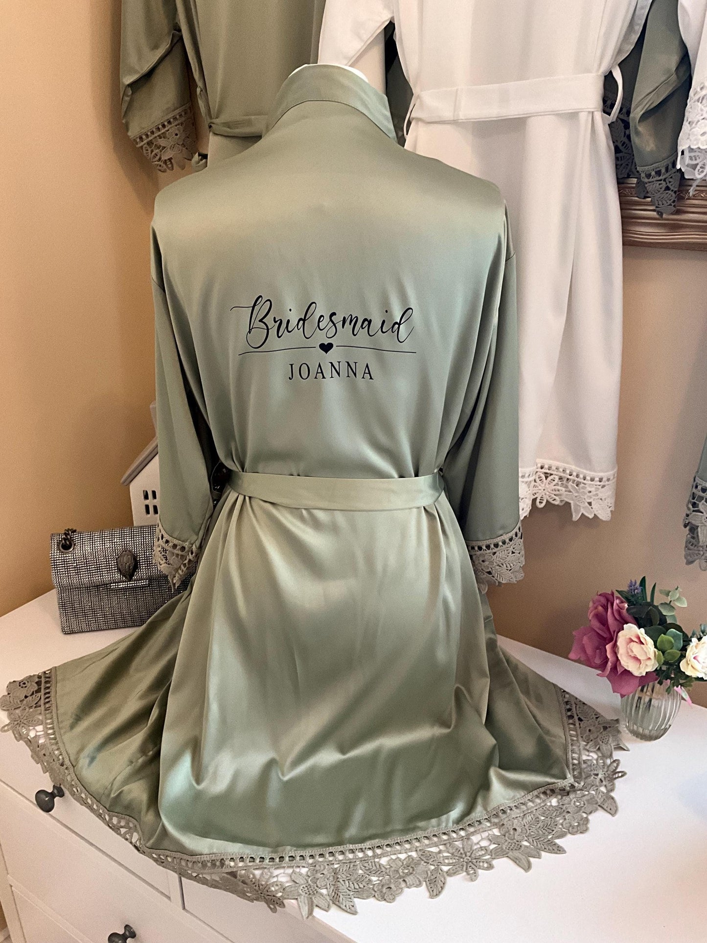 Satin Lace Bridesmaid Robes  Custom Bridal Party Robes for Wedding Morning