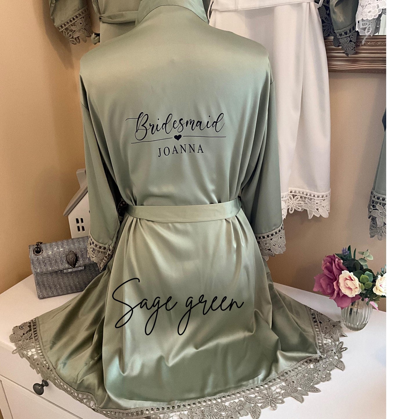 Satin Lace Bridesmaid Robes  Custom Bridal Party Robes for Wedding Morning