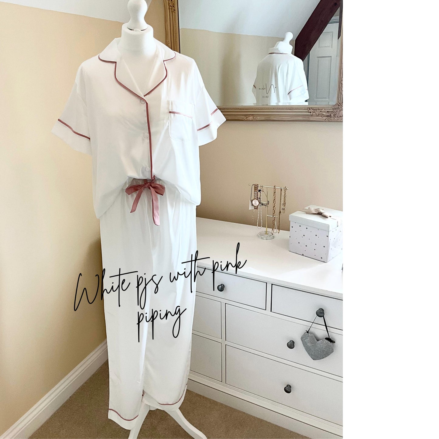 Bridesmaid matte satin long trouser short sleeved Pyjama Set, custom wedding pyjamas