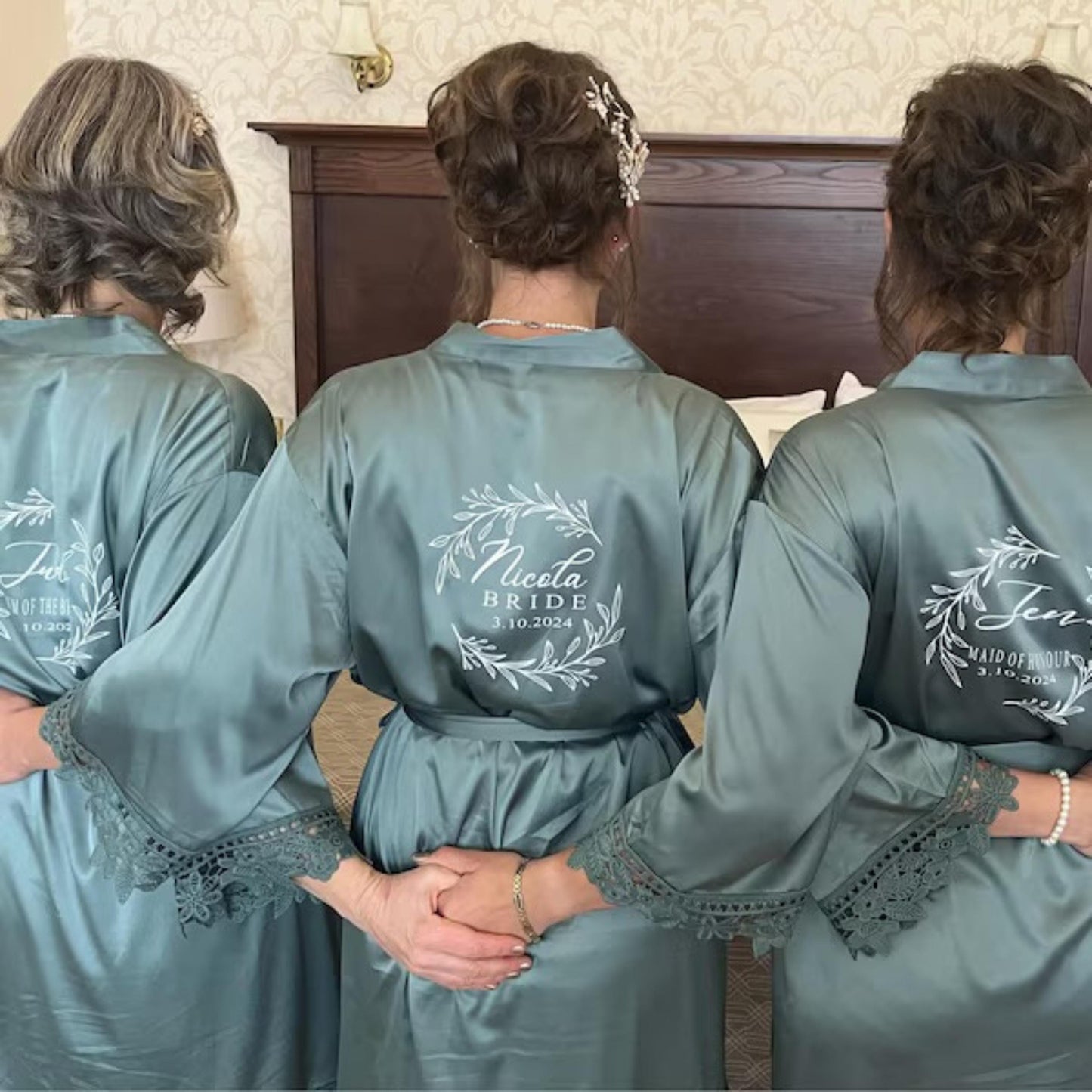 Bridesmaid Lace Robes  Personalised Wreath Name Design | Custom Bridal Party Gift