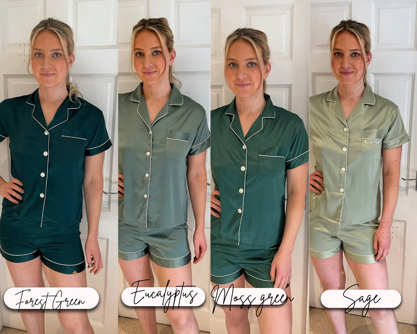 Personalised Satin Bridesmaid PJs, Short Sleeve Pyjamas, Bridal Party Gift, navy silky nightwear