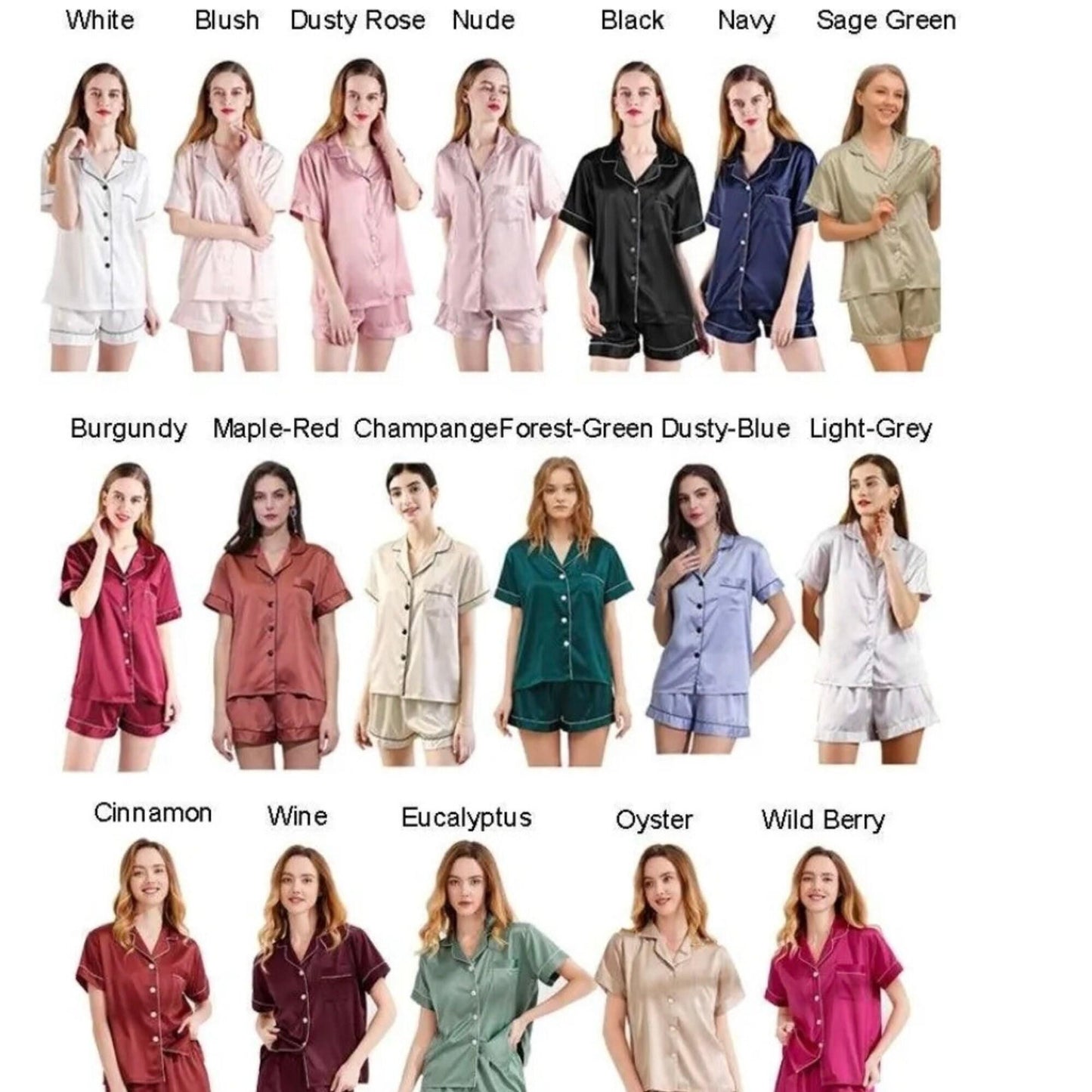 Personalised wedding pjs, bridesmaid satin pyjamas, bridal short pj set