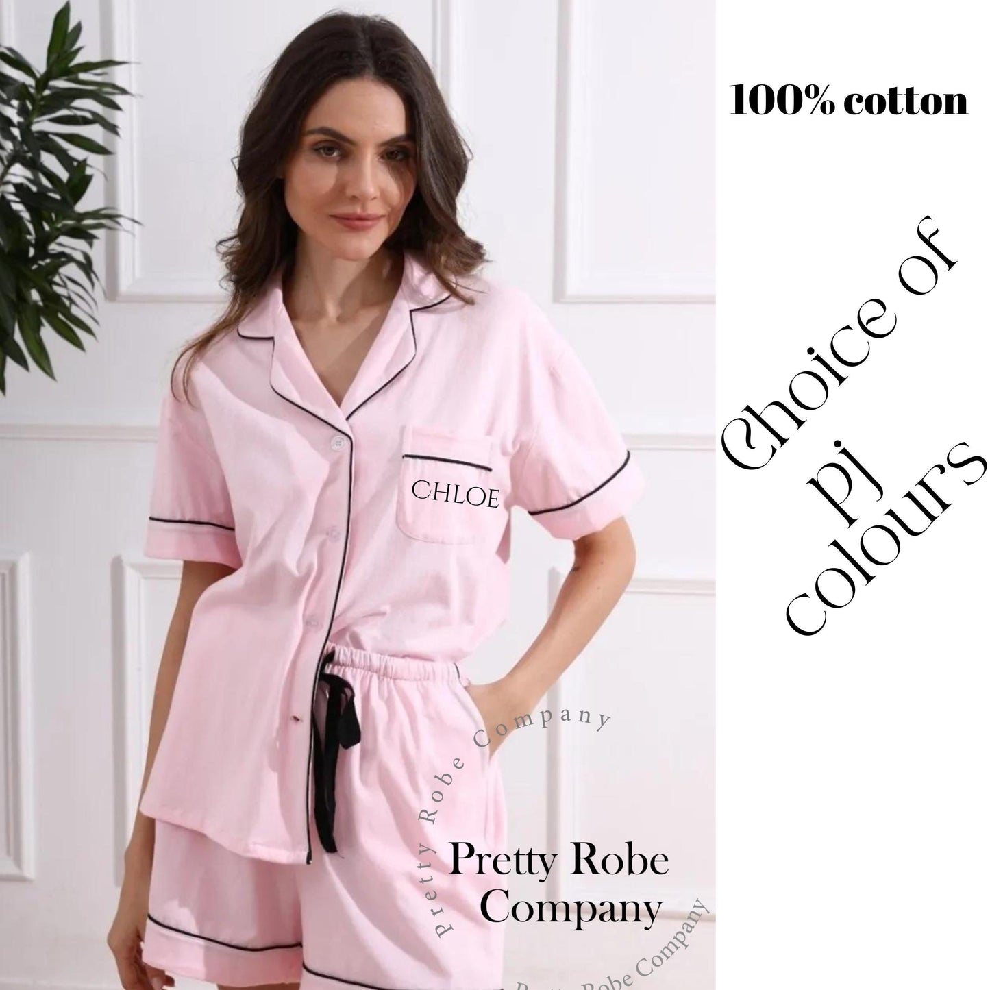 Bridesmaid Cotton Short Pyjamas  Bridal Party Gift - Sage green pj set- pink pyjama set