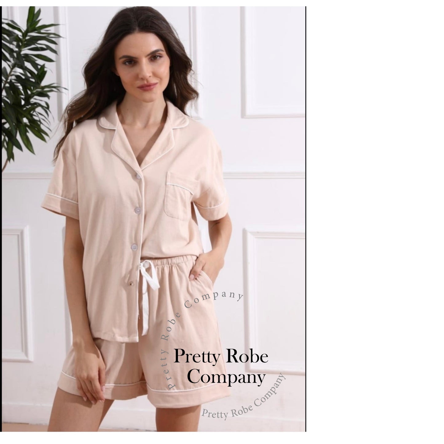 Bridesmaid Cotton Short Pyjamas  Bridal Party Gift - Sage green pj set- pink pyjama set
