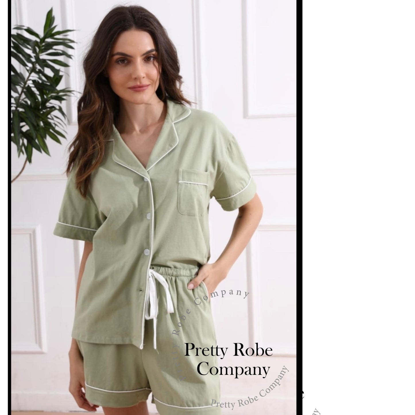 Bridesmaid Cotton Short Pyjamas  Bridal Party Gift - Sage green pj set- pink pyjama set
