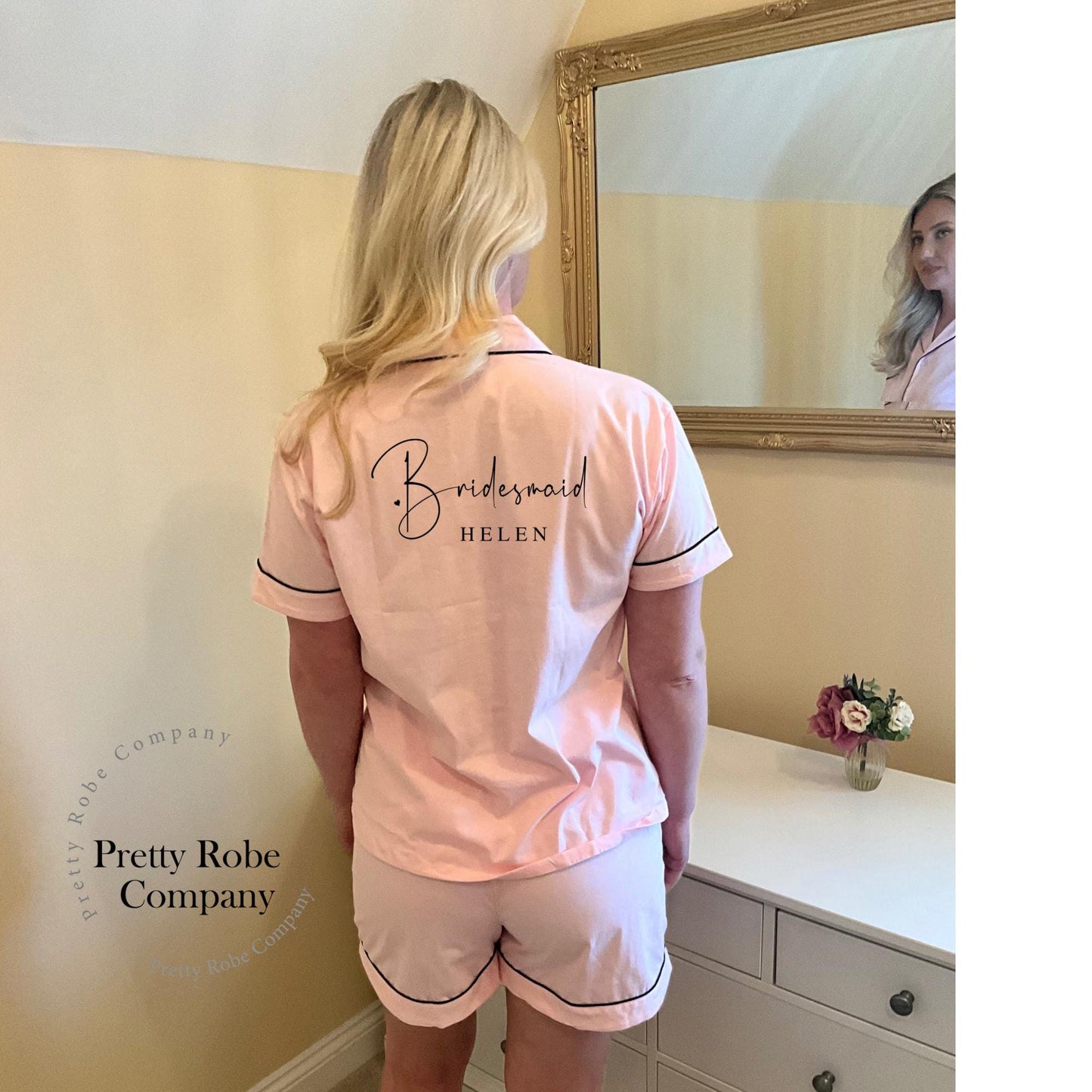 Bridesmaid Cotton Short Pyjamas  Bridal Party Gift - Sage green pj set- pink pyjama set