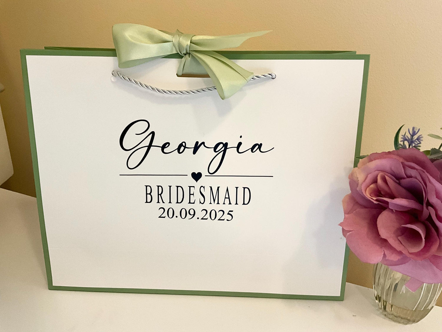 Personalised Bridesmaid Robe Gift Set | Satin Lace Robe | Matching Gift Bag, Hanger & Champagne Flute | Bridal Party Gift