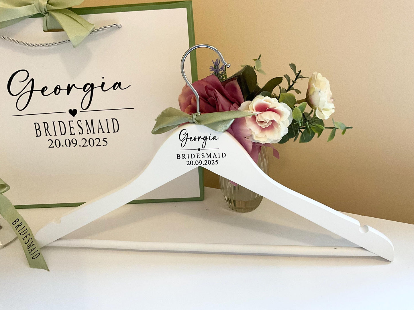 Personalised Bridesmaid Robe Gift Set | Satin Lace Robe | Matching Gift Bag, Hanger & Champagne Flute | Bridal Party Gift