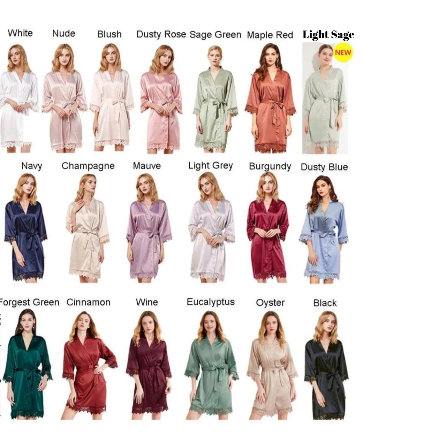 Personalised Bridesmaid Robe Gift Set | Satin Lace Robe | Matching Gift Bag, Hanger & Champagne Flute | Bridal Party Gift