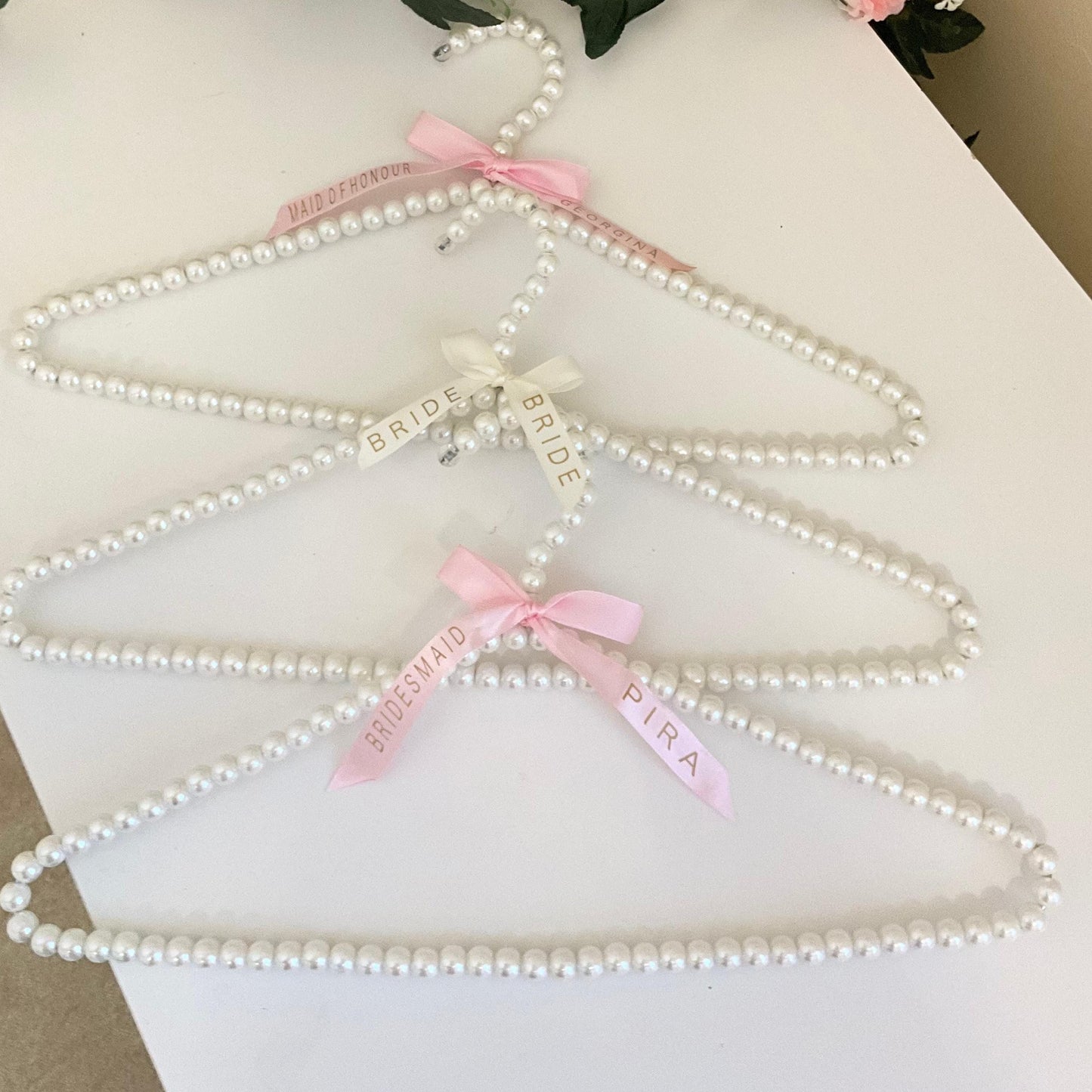 Pearl Wedding Hanger with Personalised Ribbon