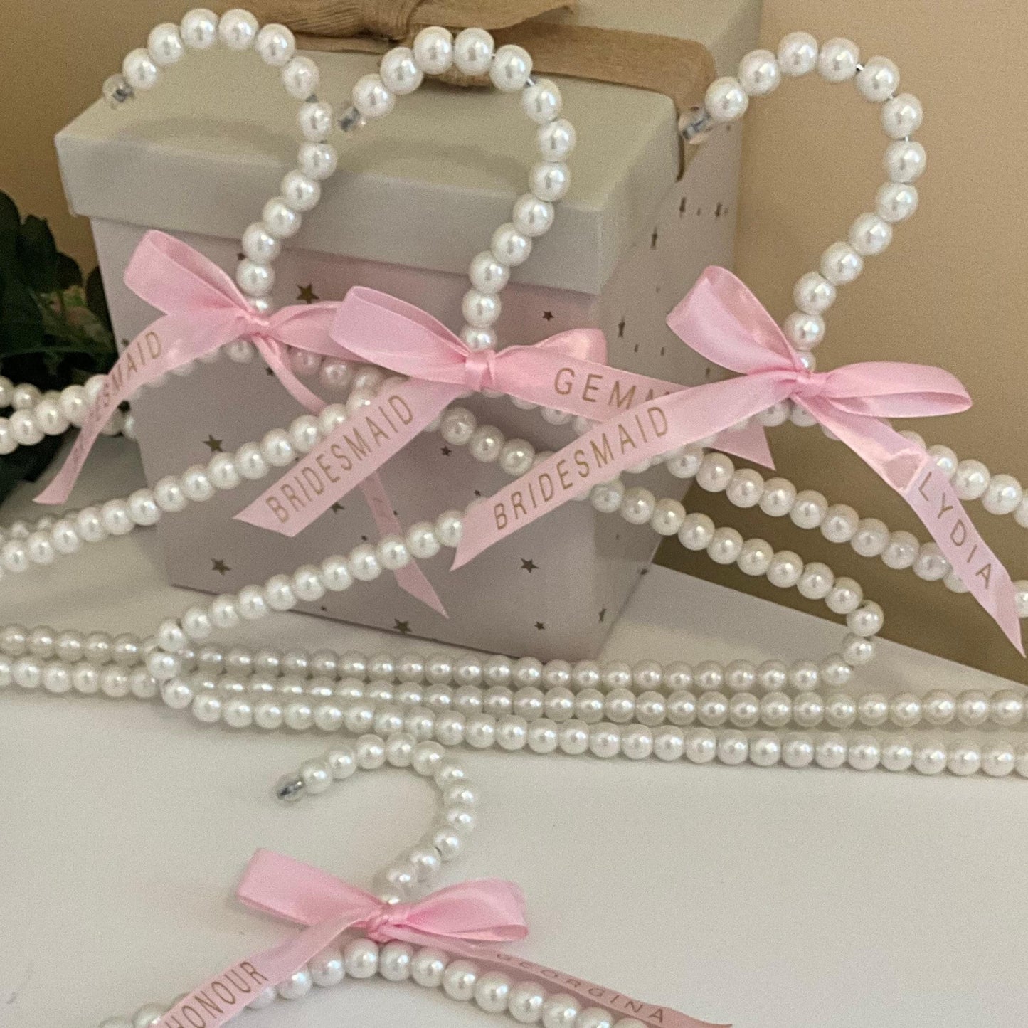 Pearl Wedding Hanger with Personalised Ribbon