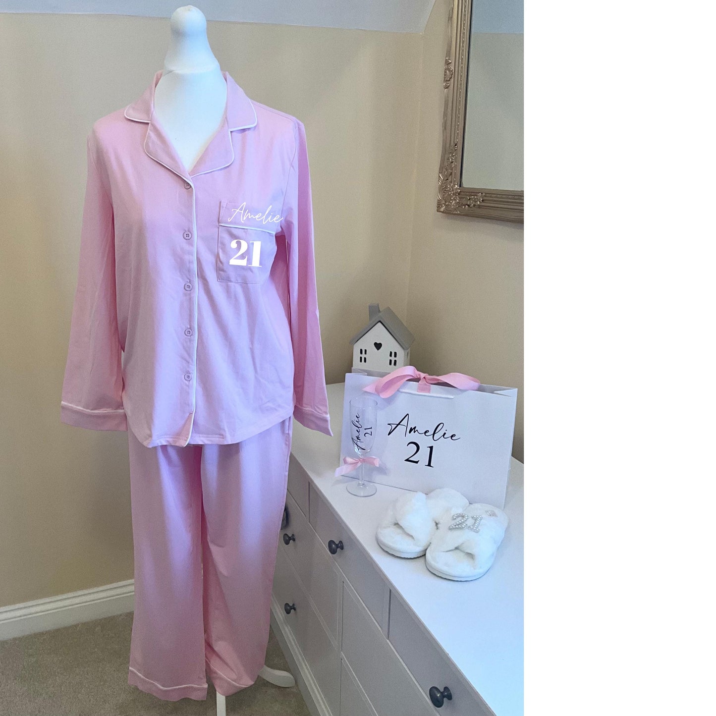 Ladies Cotton Birthday PJs  Personalised Long Pyjama Set - birthday gift for her