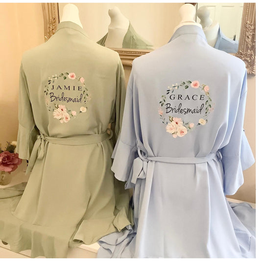Personalised Bridesmaid Ruffle Robes | Custom Satin Bridal Party Robes