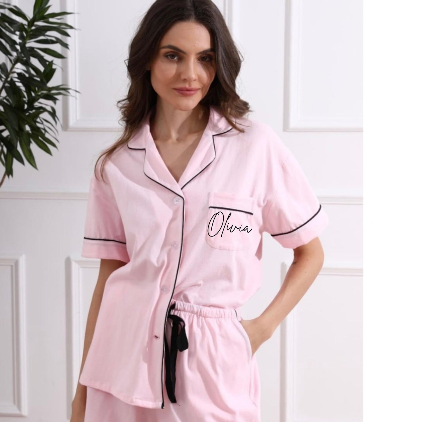 Bridesmaid Cotton Short Pyjamas  Bridal Party Gift - Sage green pj set- pink pyjama set