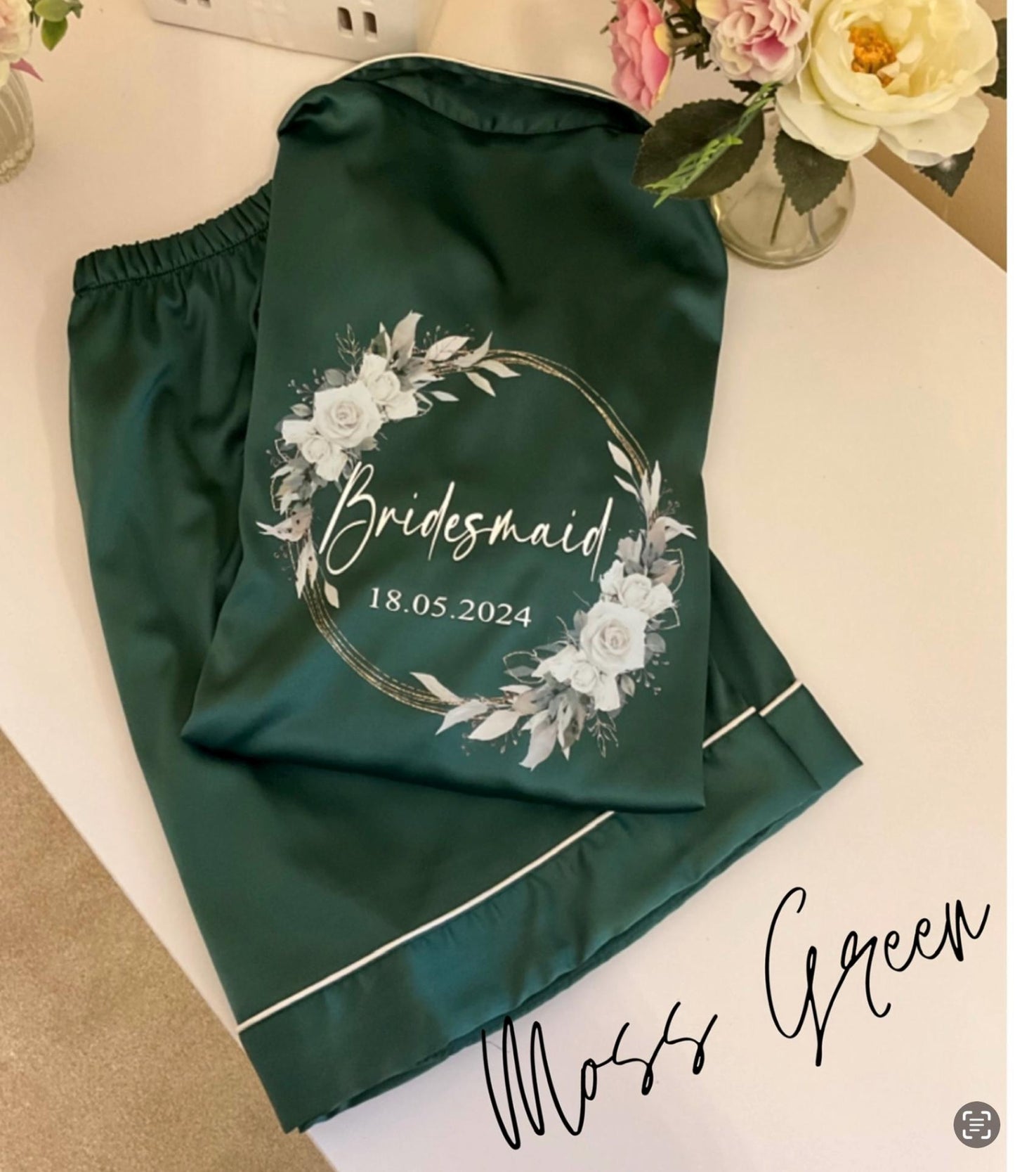 Personalised Bridesmaid PJs with Floral Design | Wedding Morning Pyjamas