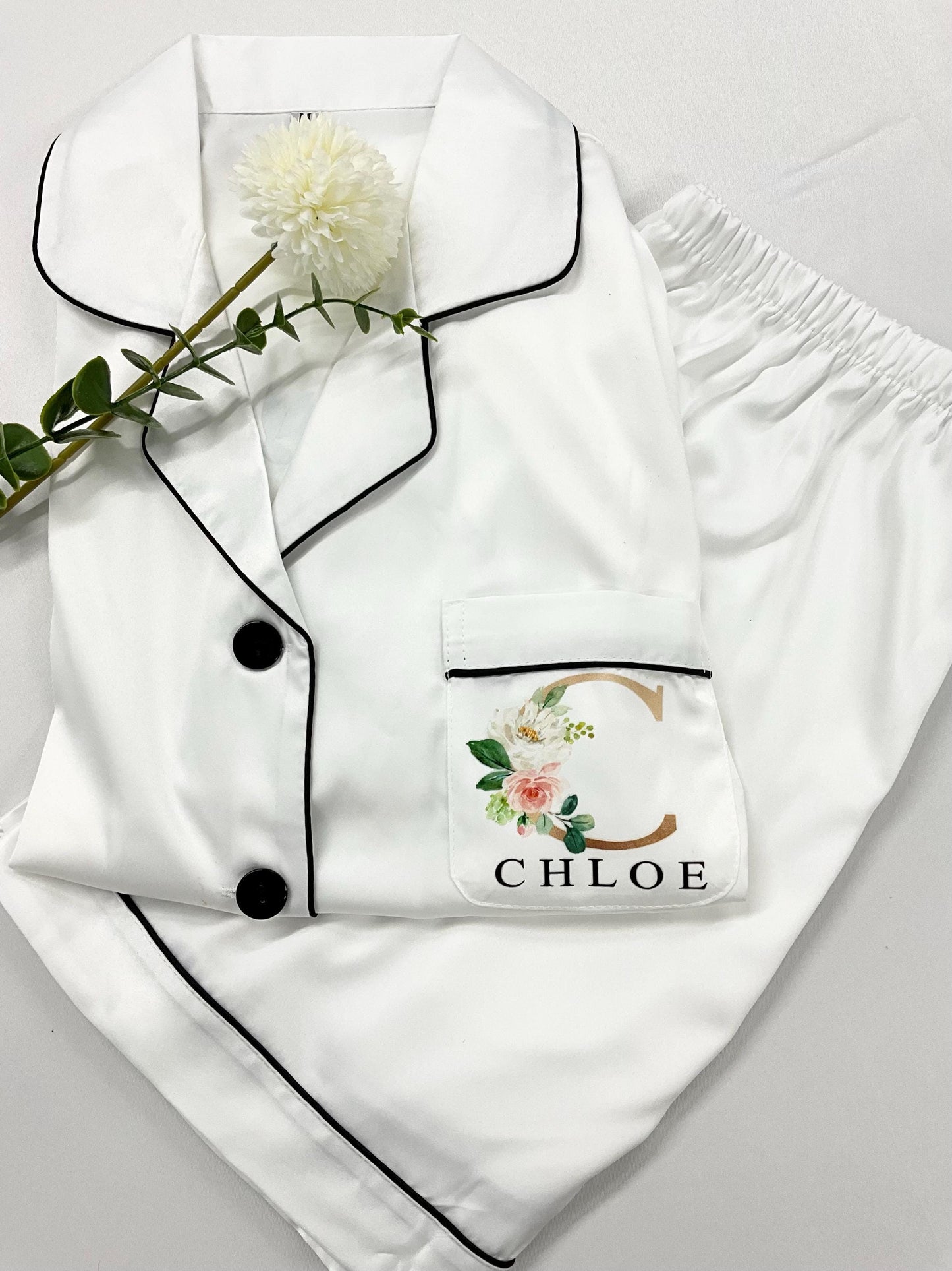 Personalised Bridesmaid PJs with Floral Design | Wedding Morning Pyjamas