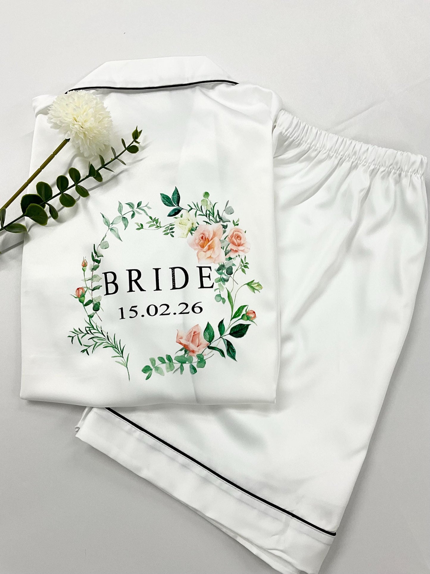 Personalised Bridesmaid PJs with Floral Design | Wedding Morning Pyjamas