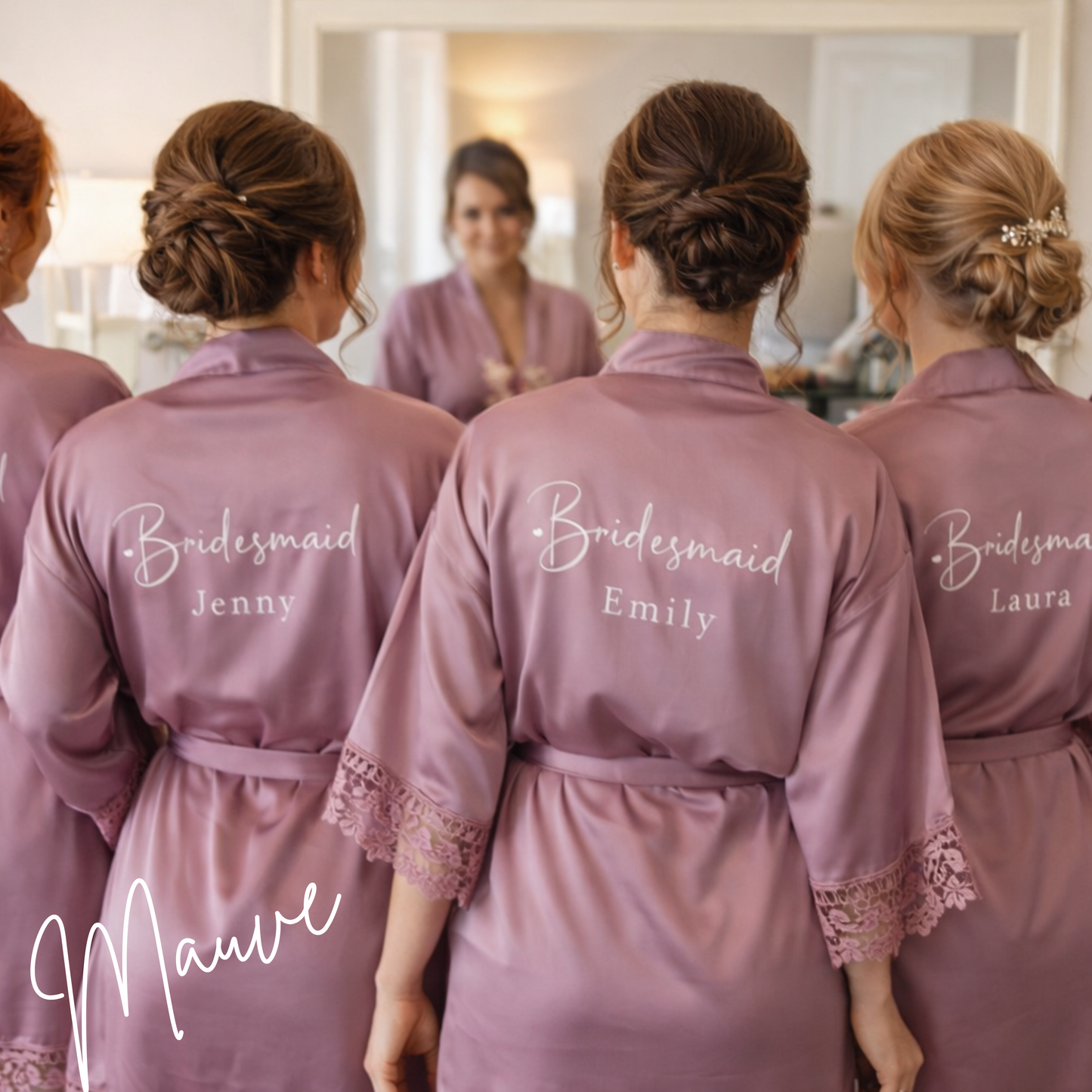Personalised Bridesmaid Satin Robe – Lace Trim Bridal Party Gift